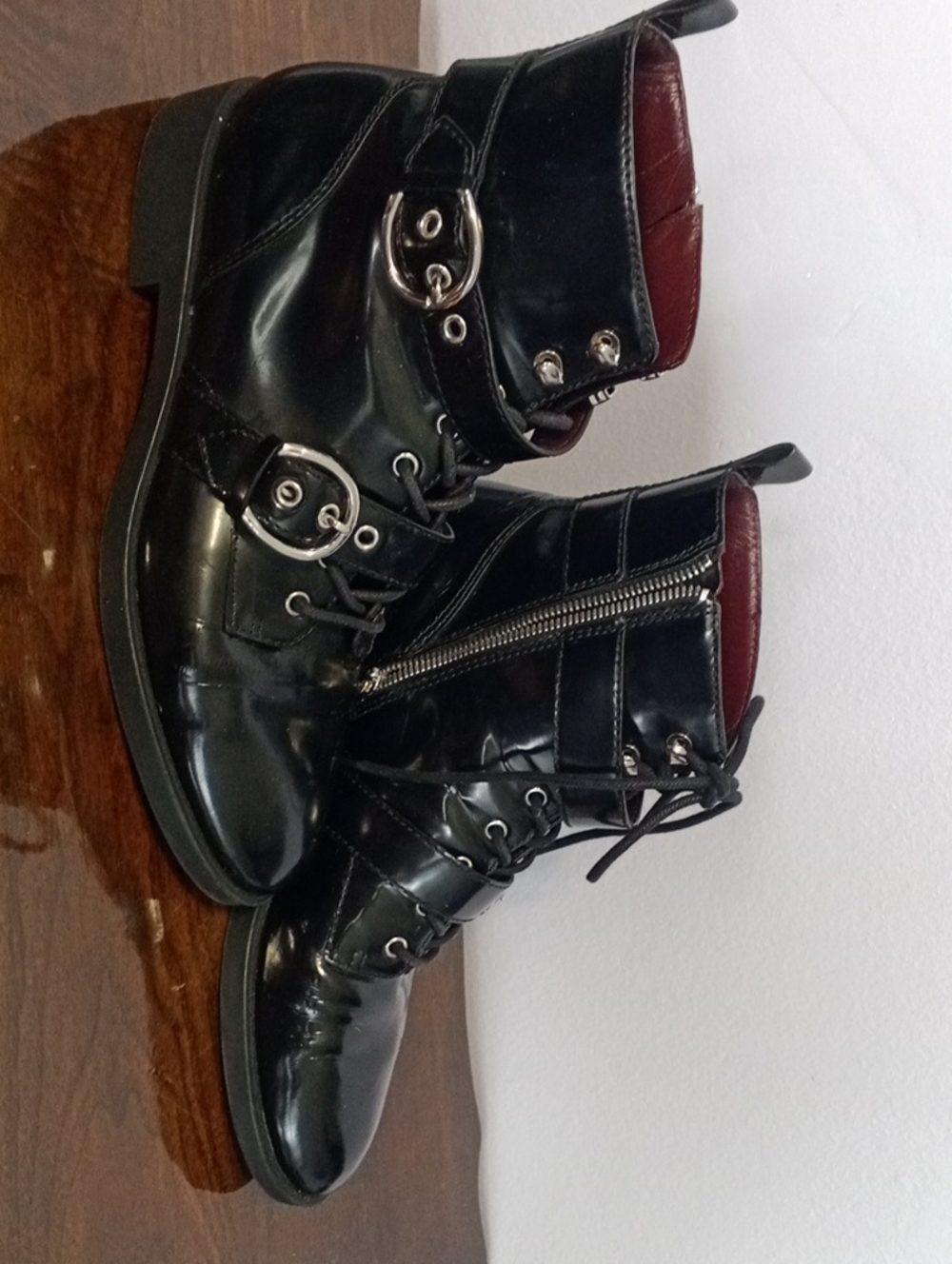 Marc Jacobs Black Patent Lace-Up Ankle Boots with Silver Hardware
